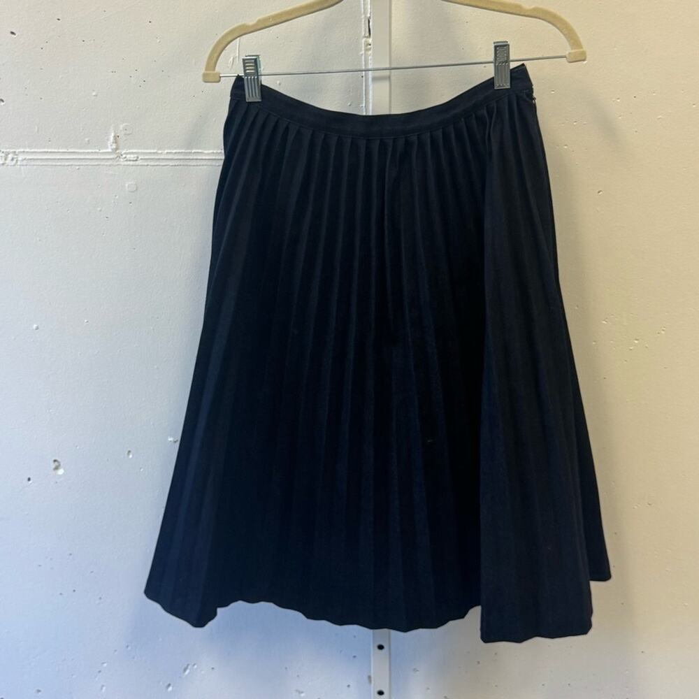 Manoush Minimalist Pleated High‎ Waist Denim Skirt Knee Length Dark Navy Sz 6